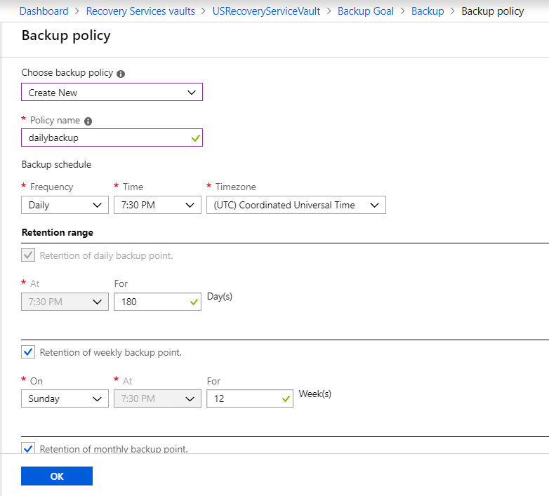 Azure Backup - Backup Policy Options