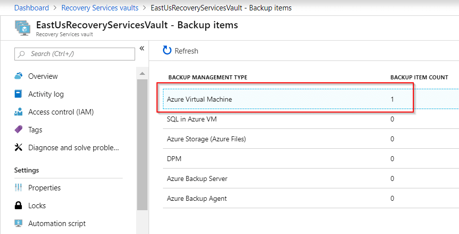 Azure Backup - Select Item to Backup 2