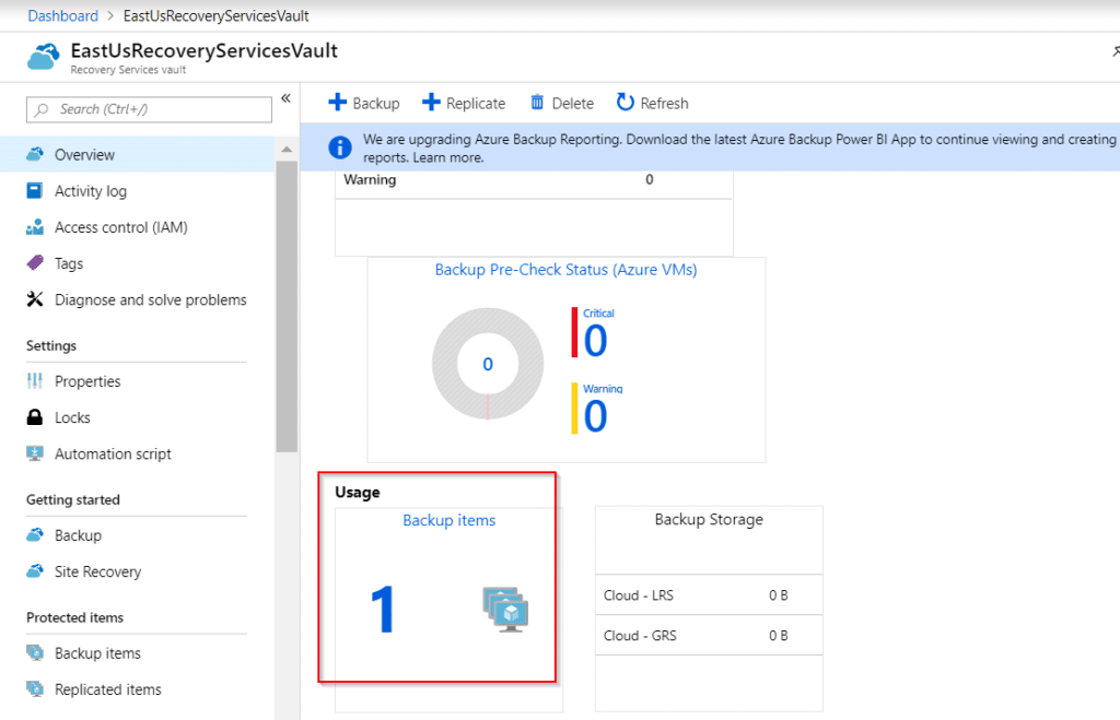 Azure backup - Check Backup Recovery Service Vault