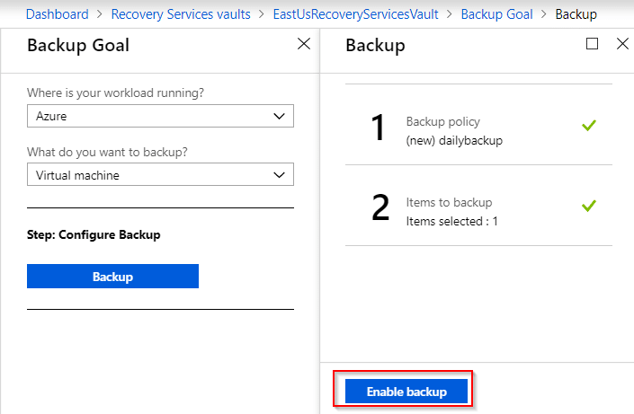 Azure backup - Enable Backup