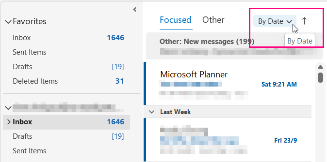 MicrosoftOutlook365-SortEmailByDate